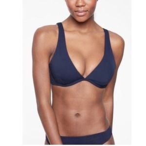 Athleta Plunge Bikini Top Women Bathing Suit Swim Wired Lightly Padded Navy 34 D